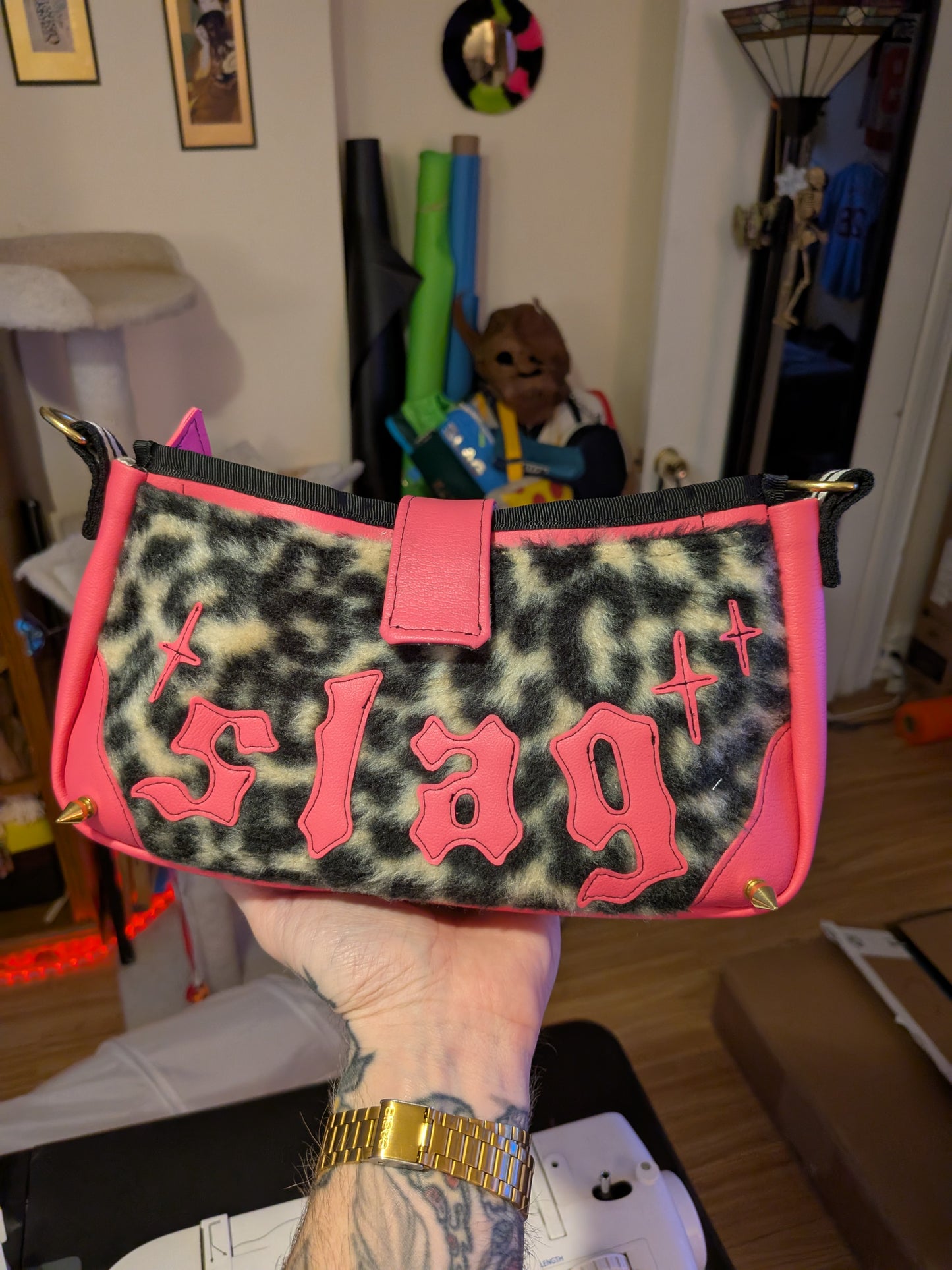 Pink Cheetah Studded Y2K Purse