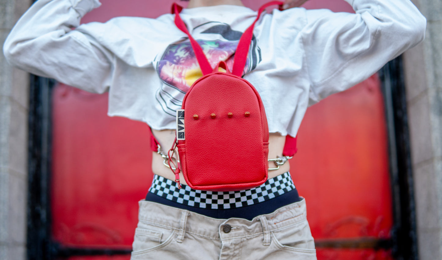 Studded Red Vinyl Mini Backpack