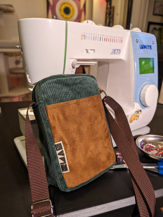 Green Corduroy Copmpact Crossbody
