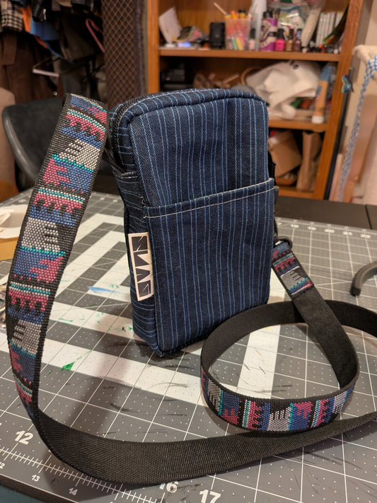Striped Denim Crossbody Compact